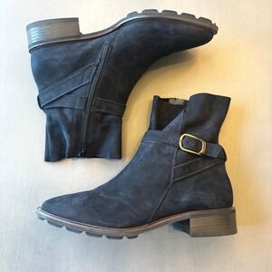 Paul Green Denver Women 9.5 UK 7 Black Suede Moto‎ Ankle Boots Buckle  Lug Sole